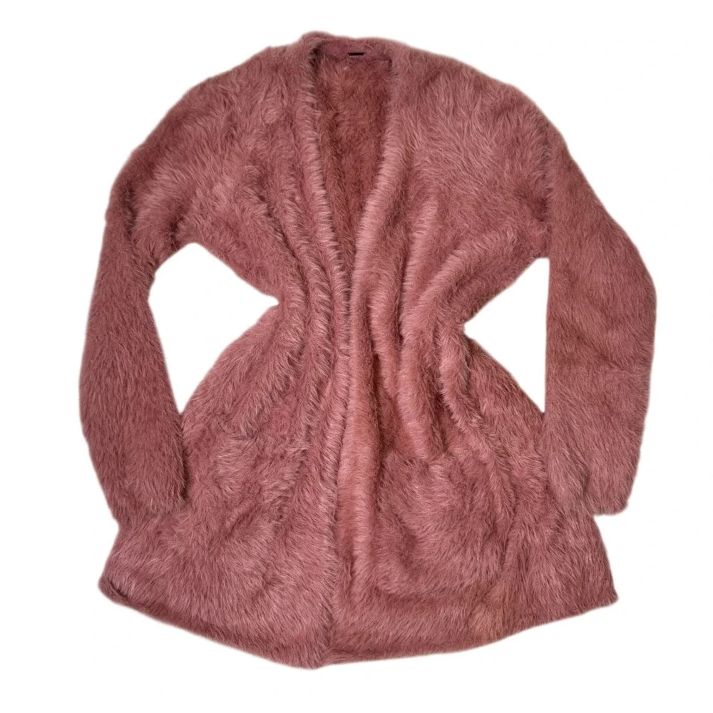 Free People Faux Fur Cardigan Dusty Rose Size Medium Boho Cozy Fuzzy Cottagecore